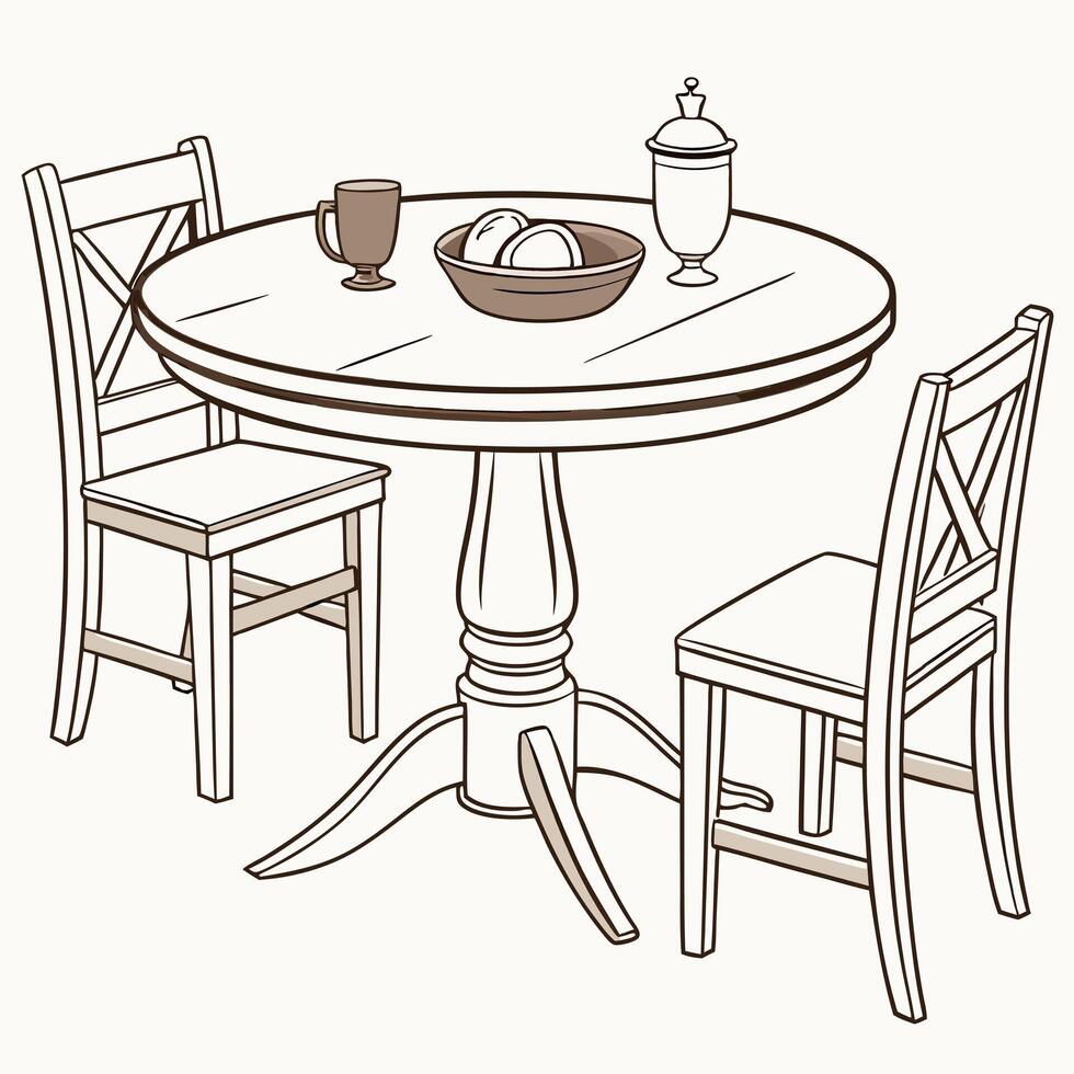 very nice a drawing of a table and chairs vector