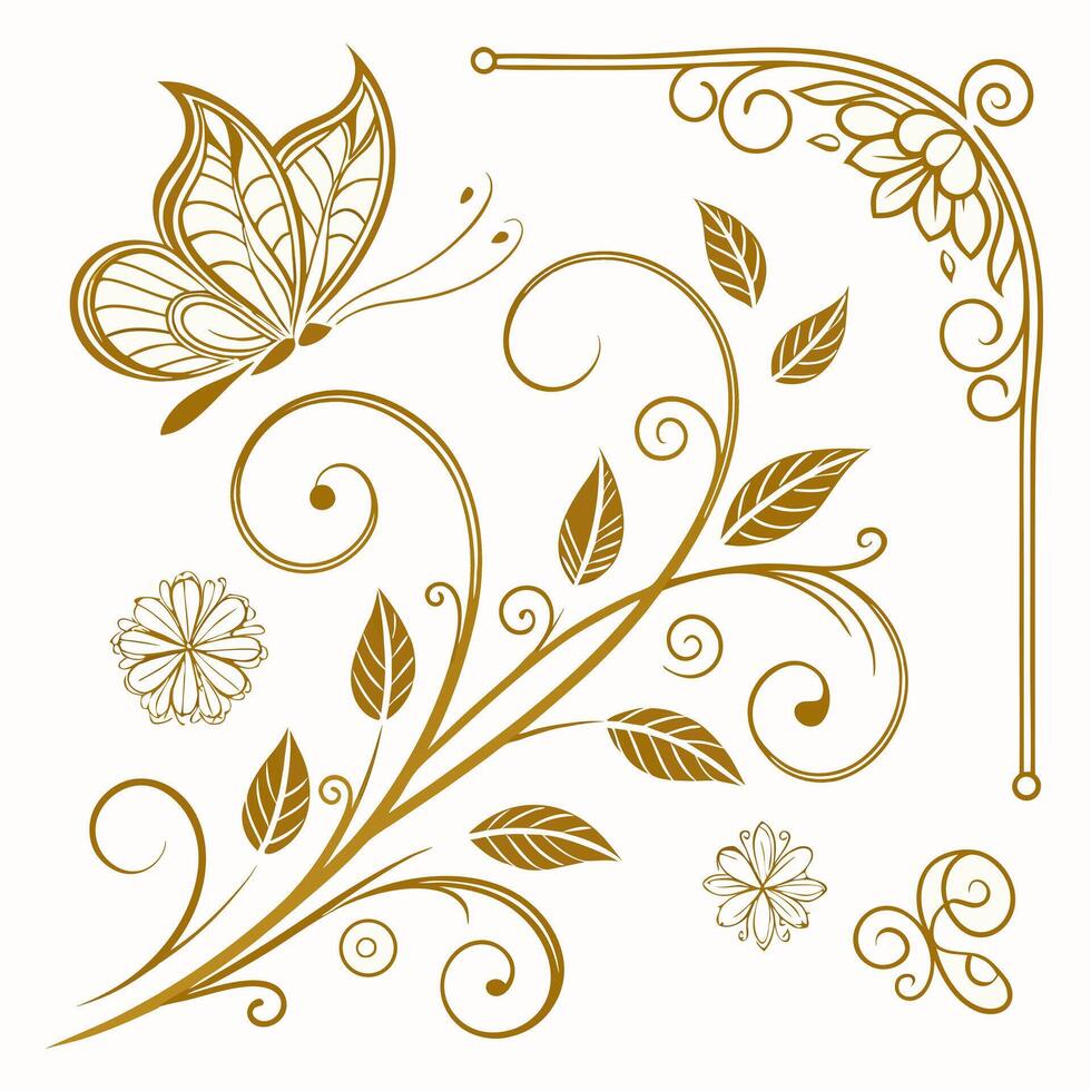 gold a floral design elements vector