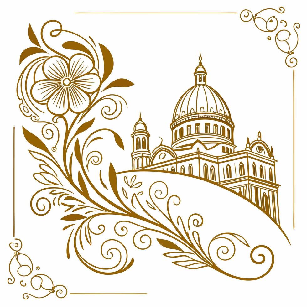 a church with flowers and ornate design vector