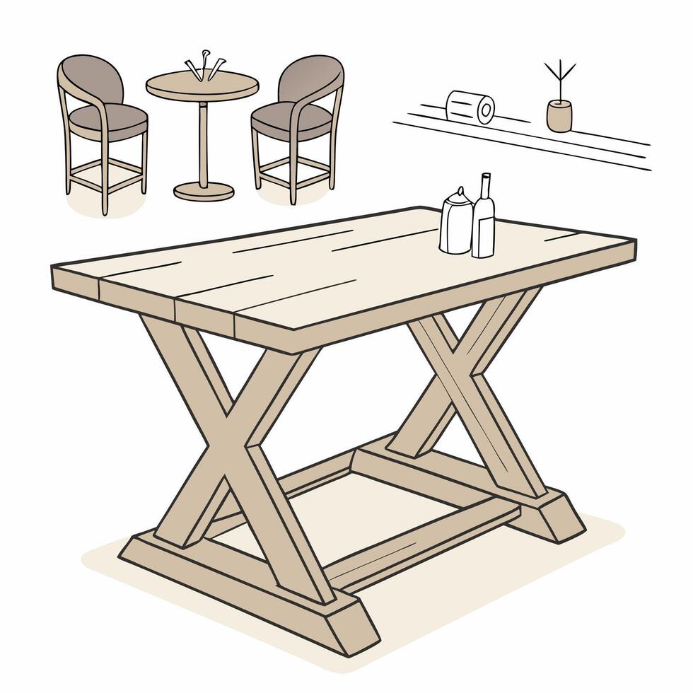 a drawing of a table and chairs vector