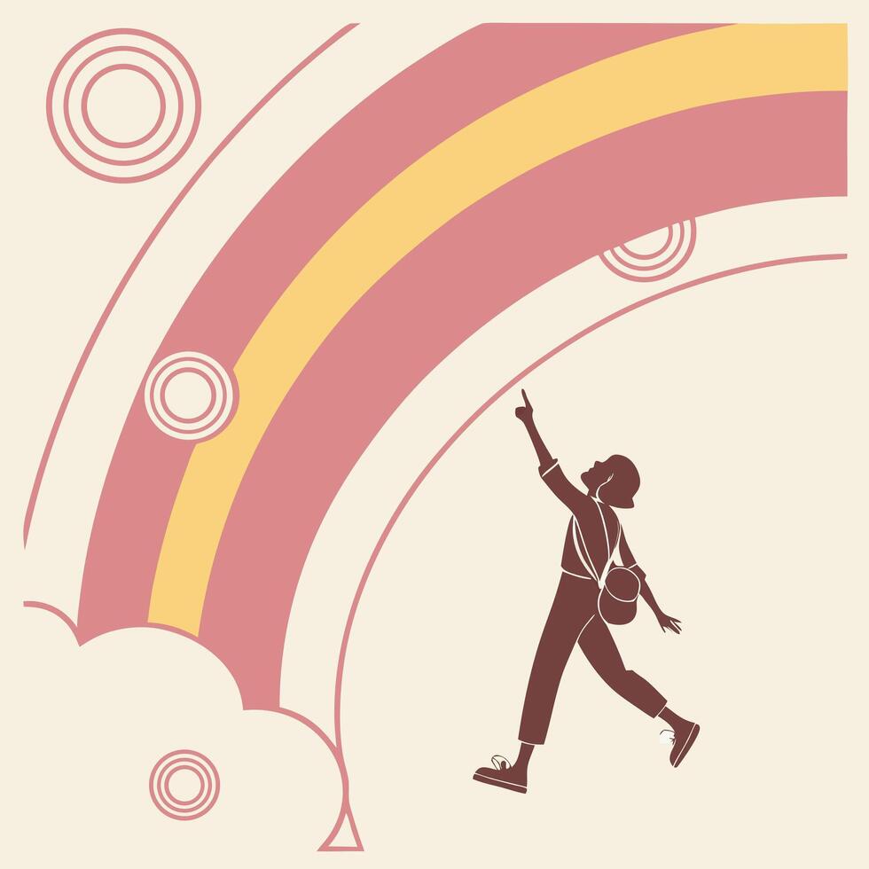 a girl is flying over a rainbow vector