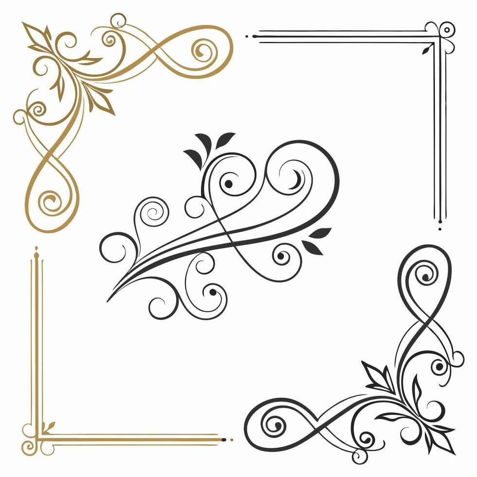 four ornate decorative frames with swirls and leaves vector