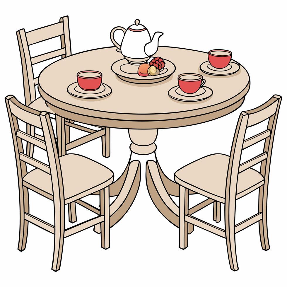 a table with chairs and a teapot vector