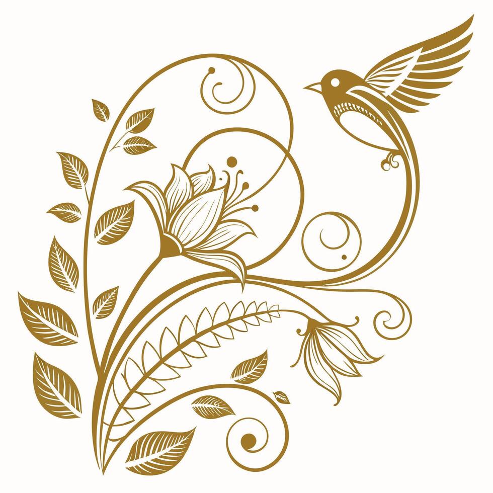 a bird and flowers on a white background vector