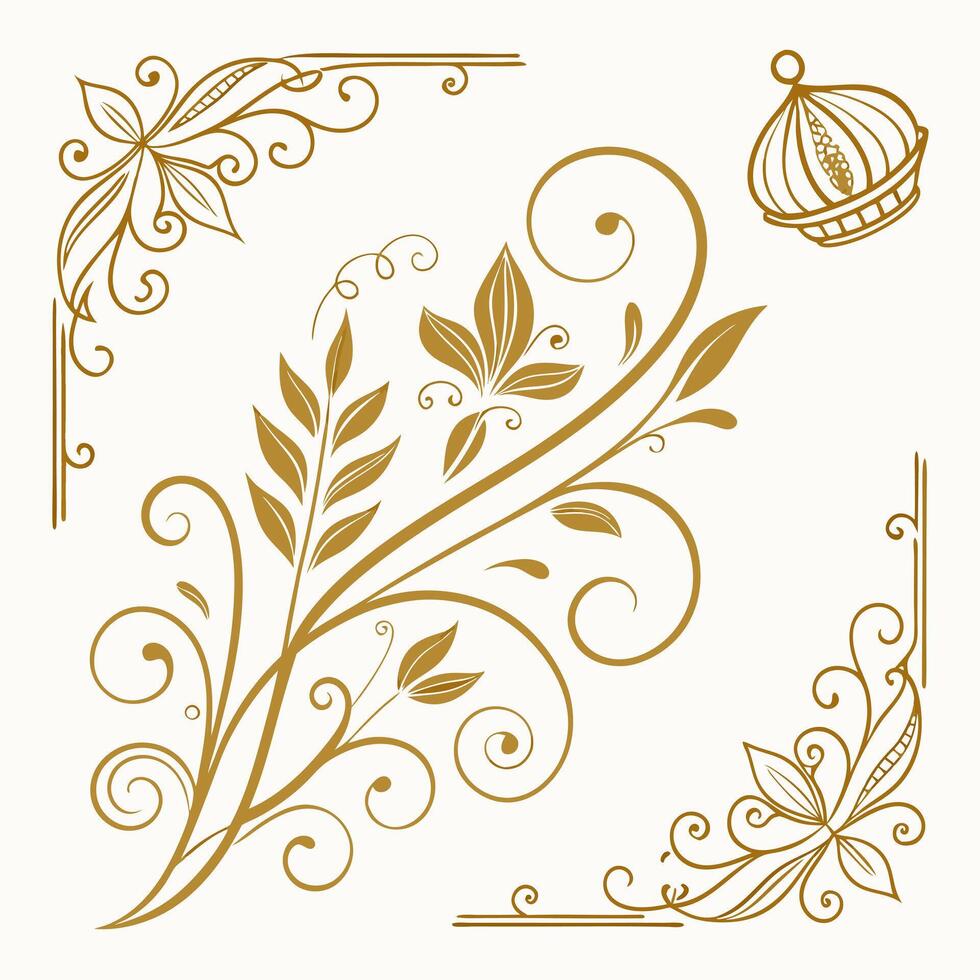 very nice golden floral design vector