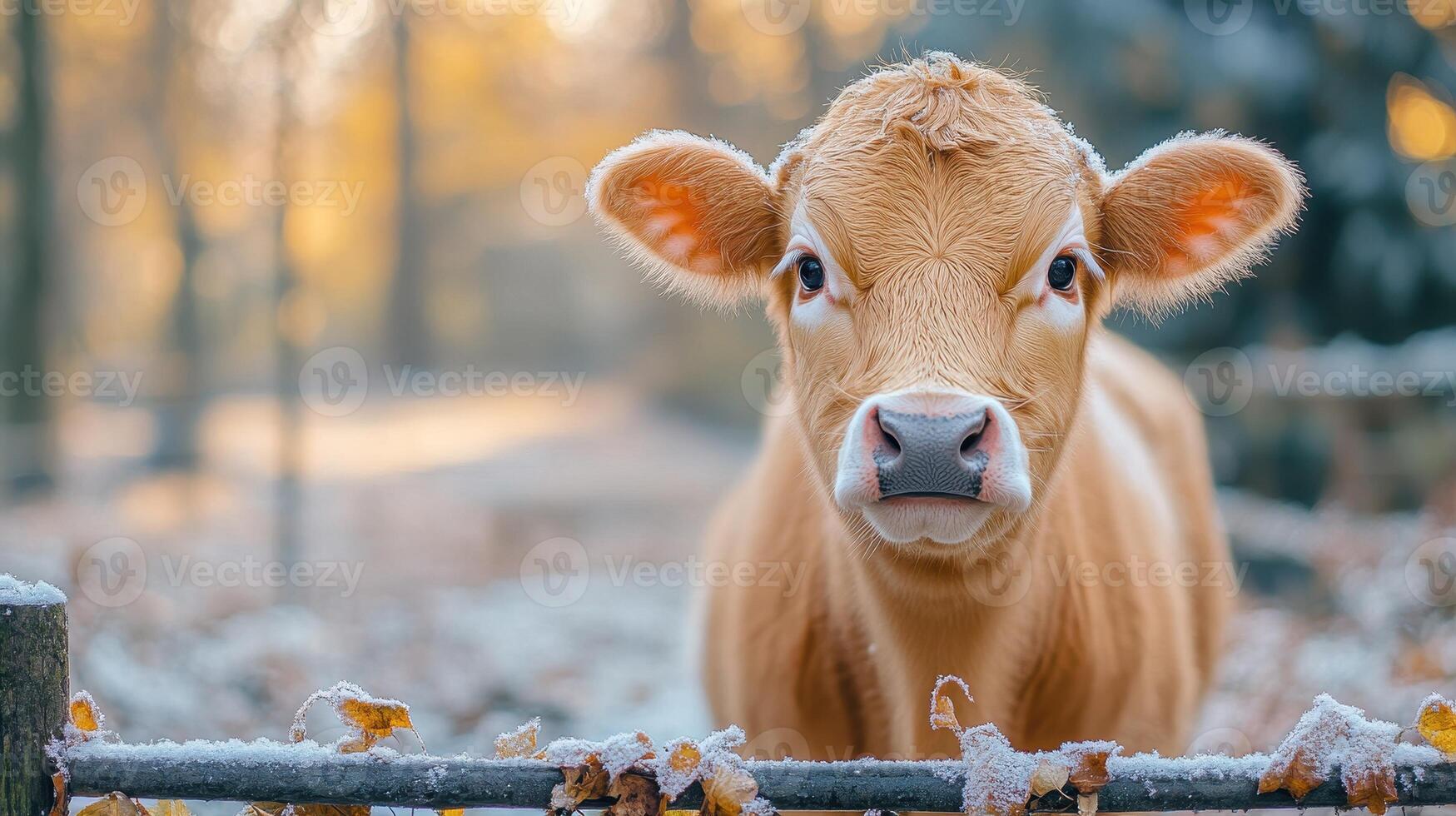 A cow standing in the snow photo