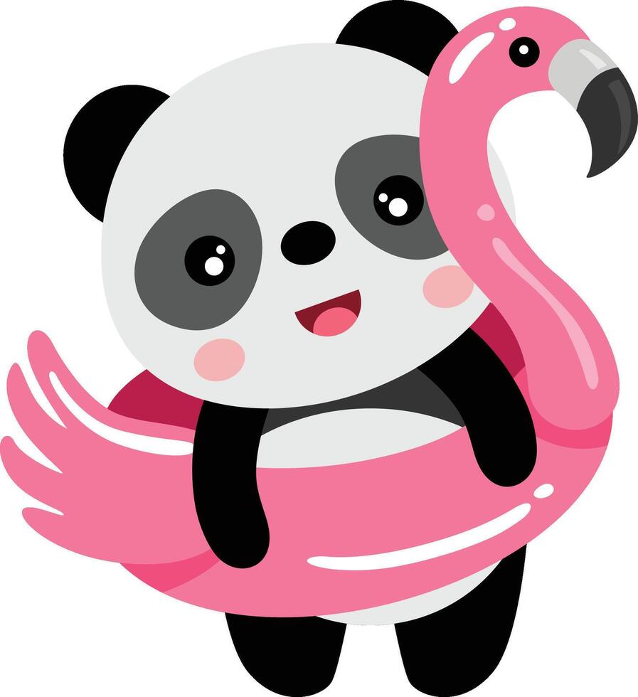 Cool panda on pink flamingo inflatable pool float vector