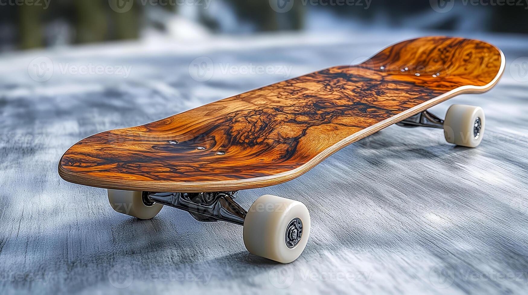 High-end skateboard with customized wood design, skateboard sports photo