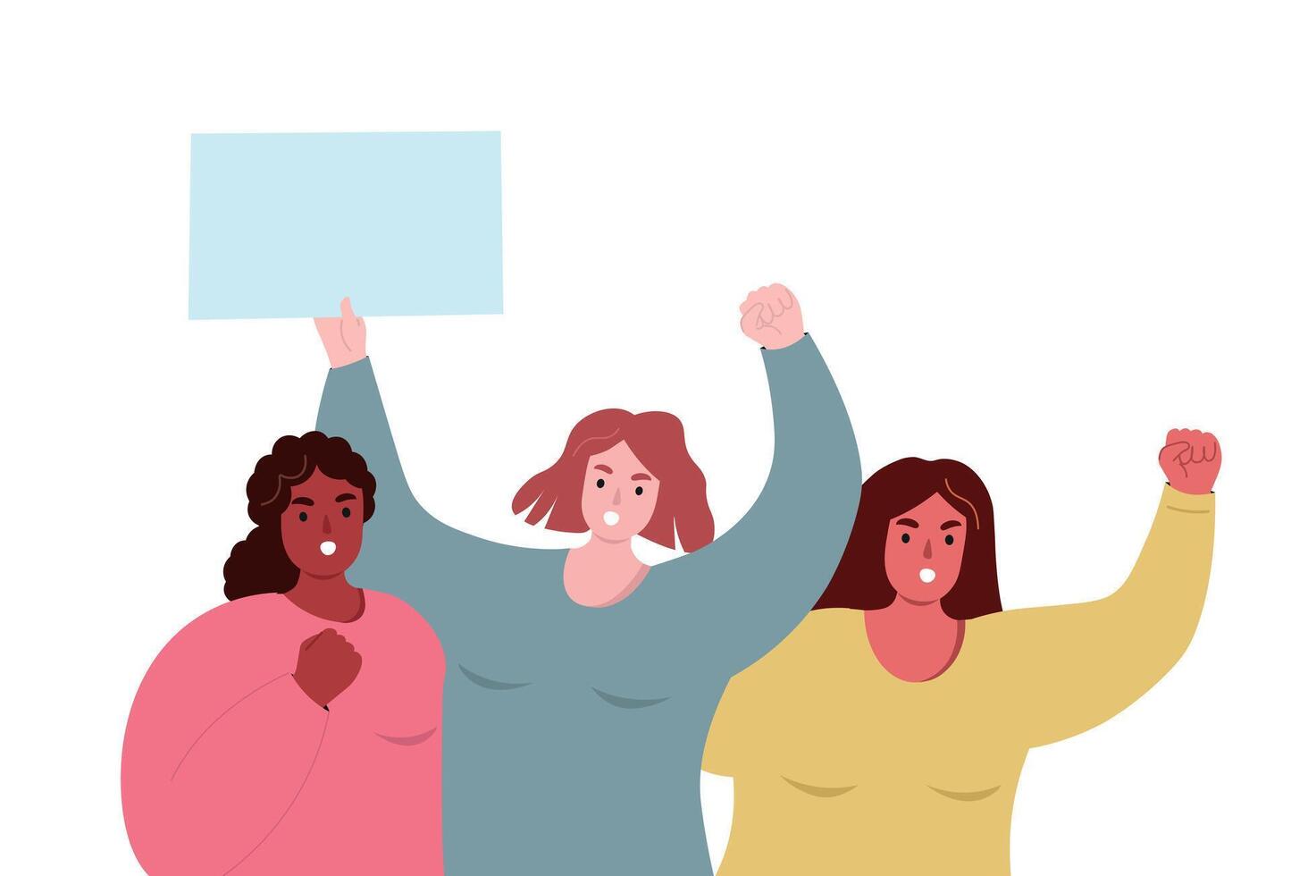 Group of women protesting. Females shouting demands, fighting for their rights. flat graphics. vector