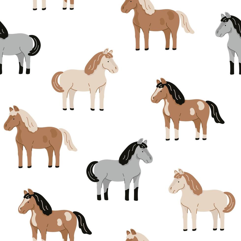 Seamless pattern with horses. Flat illustration isolated on white background vector