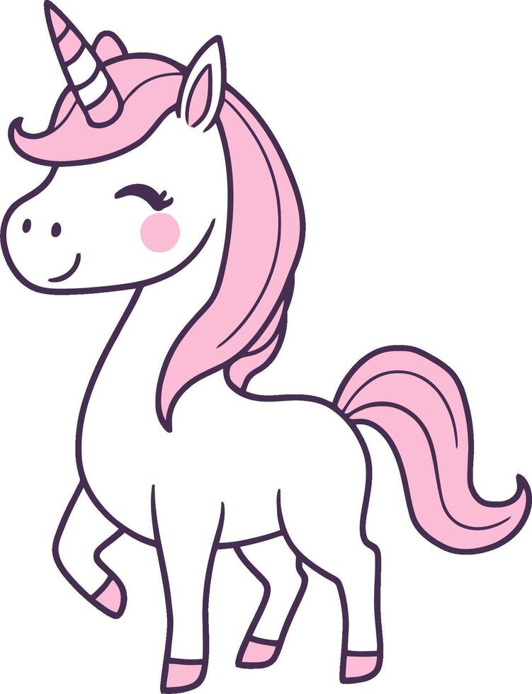 A cartoon unicorn with pink mane and tail vector