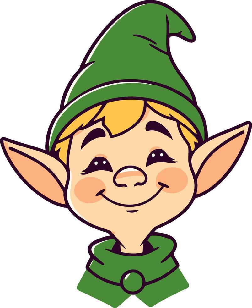 A cartoon elf with green hat and green eyes vector