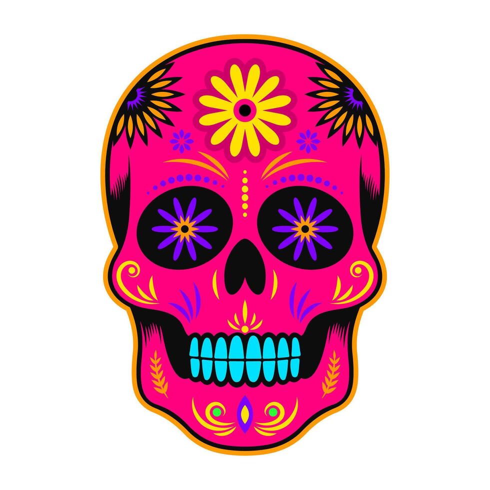 Human Skull Icon. Colorful Sugar Skull with Floral Pattern vector