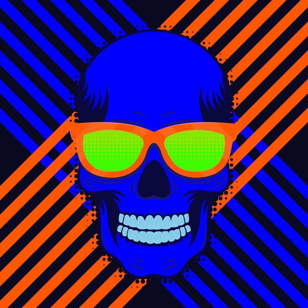 Neon Skull with Sunglasses, Vibrant Pop Art Illustration, Retro Futuristic Style vector