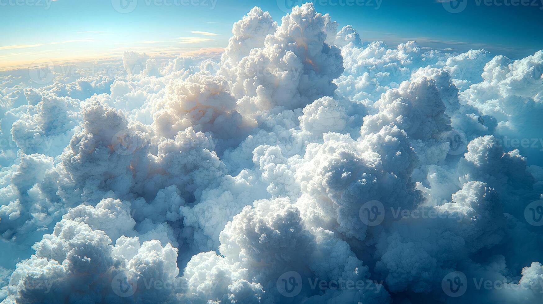 A summer afternoon with a beautiful bouquet of white fluffy clouds drifting across a bright clear sky photo