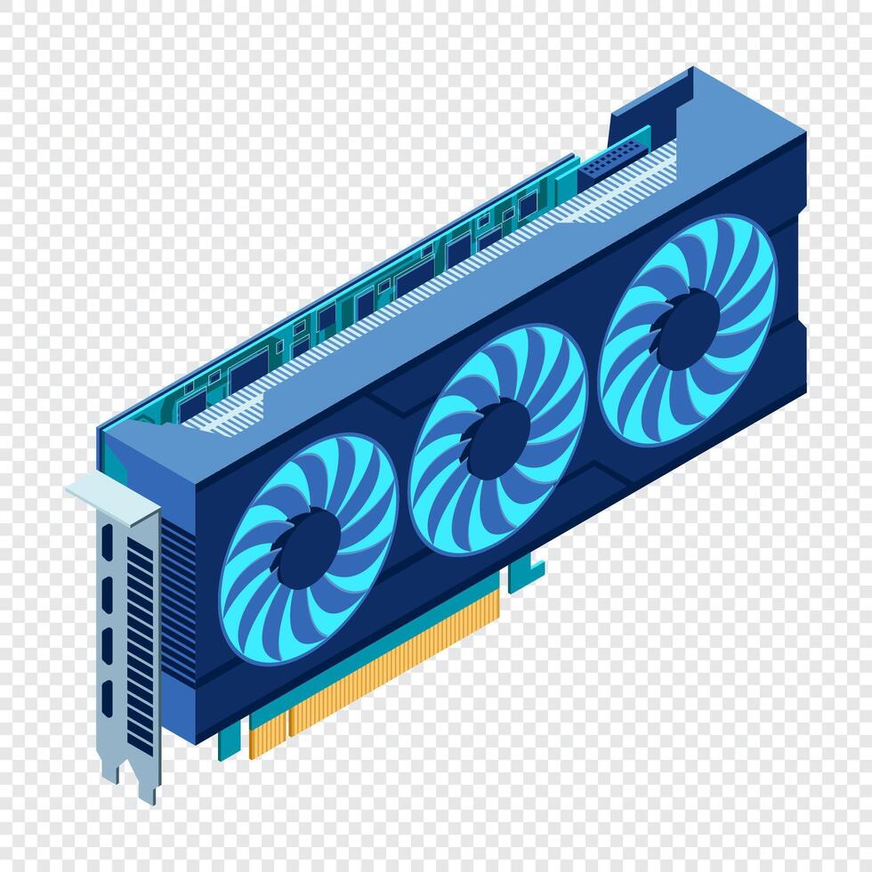 isométrica gráfico tarjeta. tarjeta isométrico computadora hardware componentes, gpu gráfico tarjeta ilustración vector