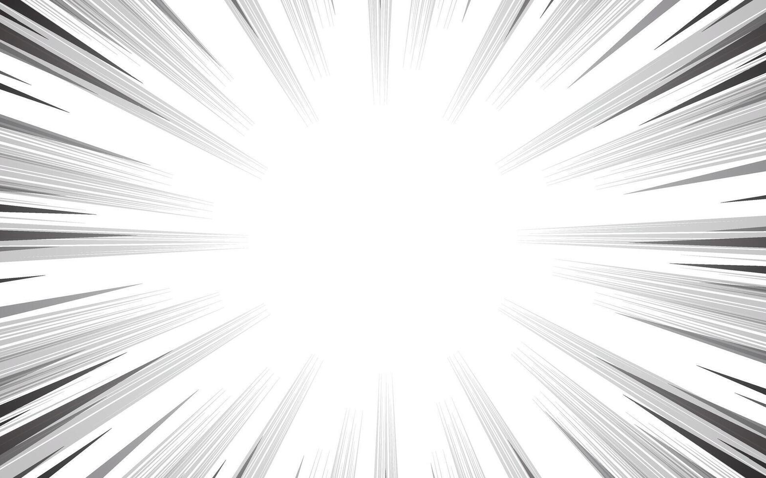 Manga speed lines, comic anime radial effect background. motion or movement action for comic book, flash ray frame for superhero explosion effect background. vector