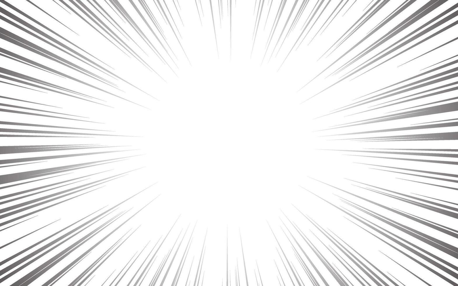 Black and white radial lines Horizontal comic book background. anime comic manga lines fast speed motion effect frame isolated on white background vector