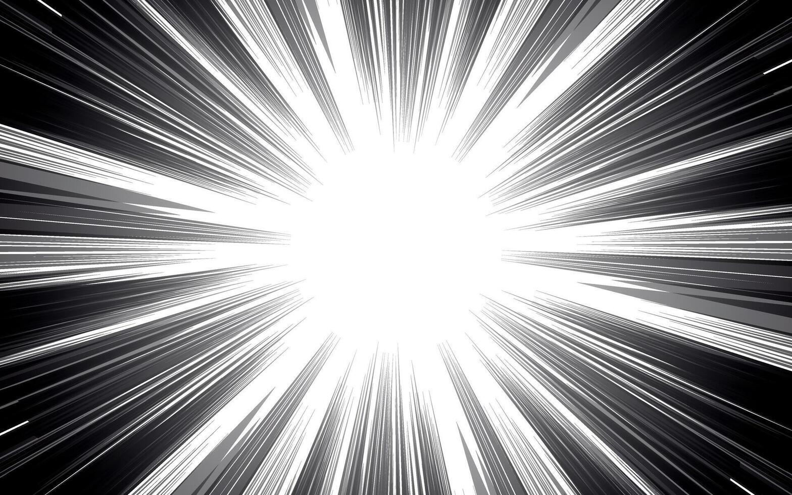 Black and white radial lines Comic book background. anime comic manga lines fast speed motion effect frame isolated on white background vector