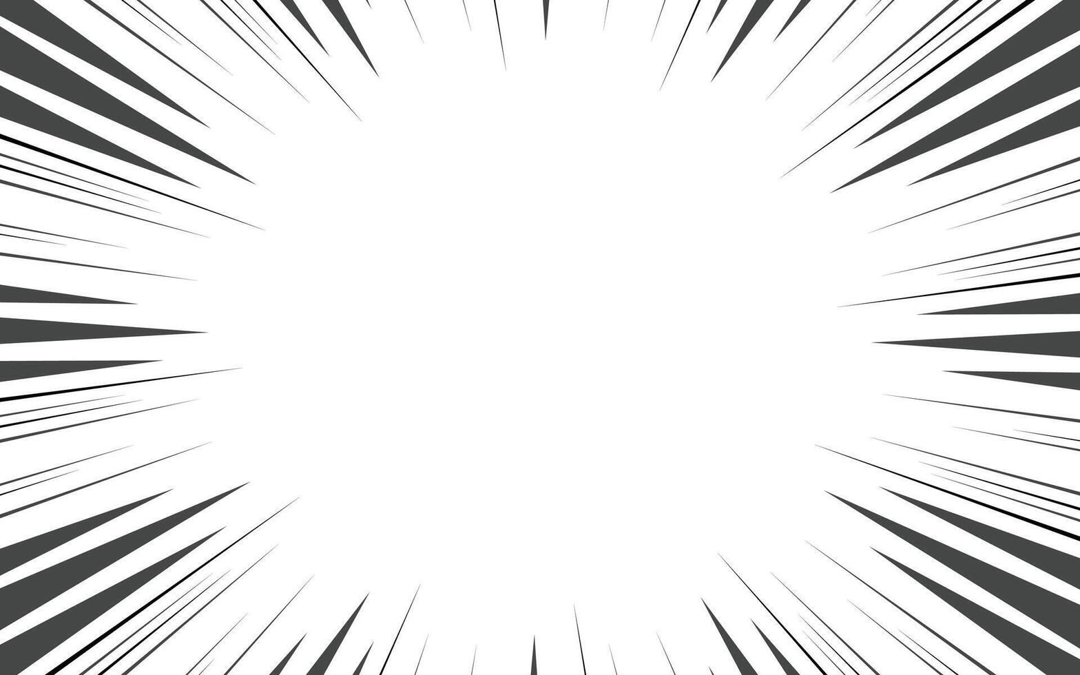 Manga comic radial lines with speed effect for comic book. Black and white explosion background. vector