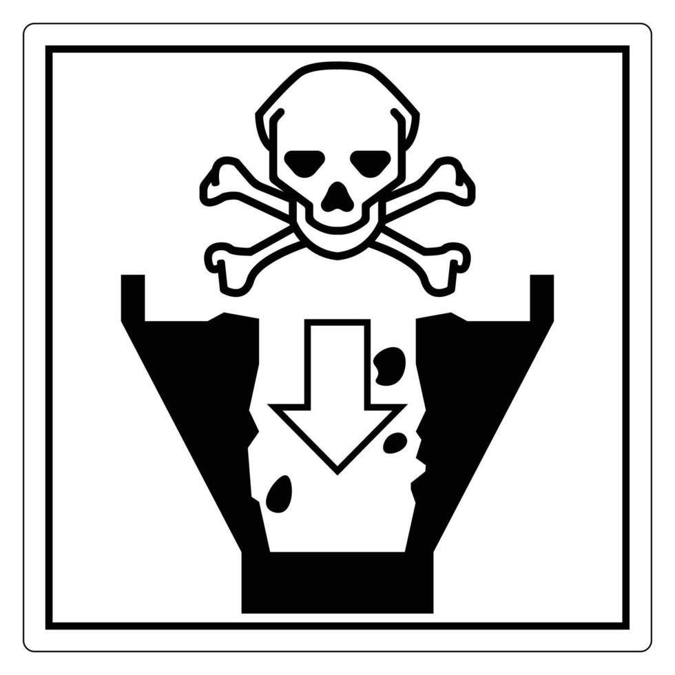 Warning sign featuring skull and crossbones symbol above a waste disposal area representing hazardous materials vector