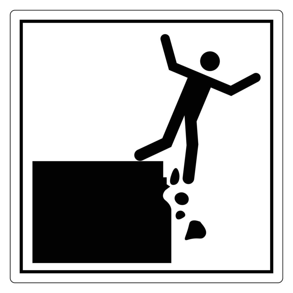 Warning Sign Illustrating Danger of Falling Off a Cliff or Ledge with Human Figure and Falling Rocks vector