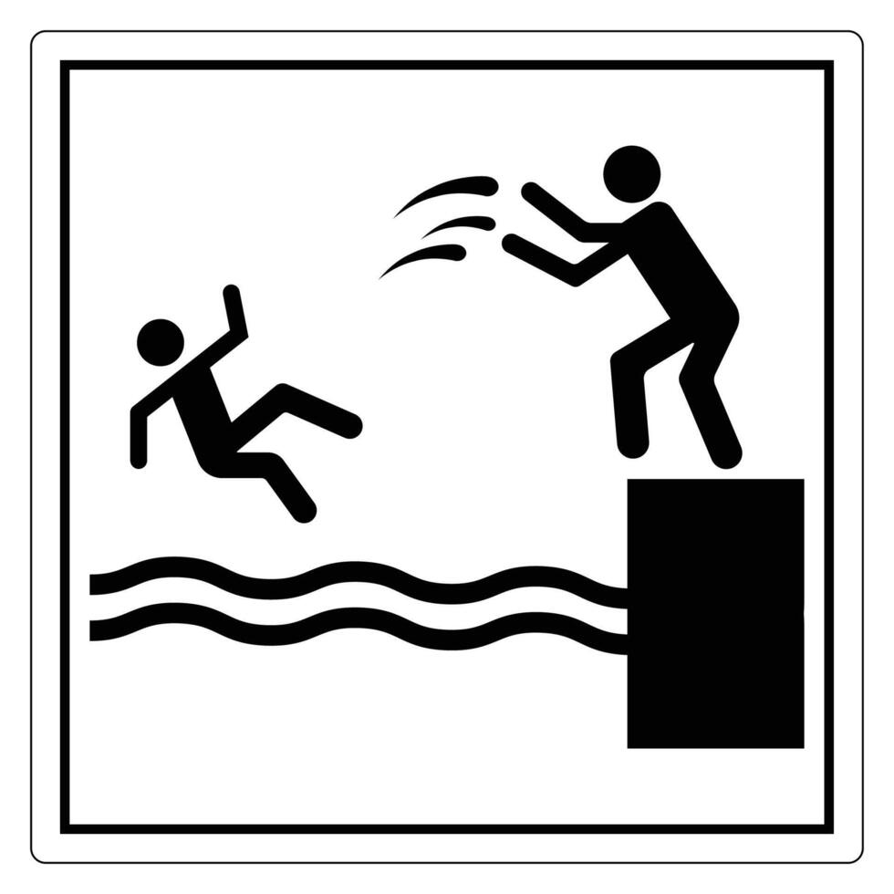 Jumping into Water Safety Sign with Figure Falling and Figure Preparing to Jump from a Platform vector