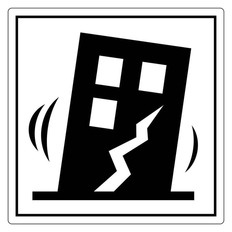Earthquake Warning Sign Illustrating Building Distress and Structural Damage for Safety Awareness and Emergency Preparedness vector