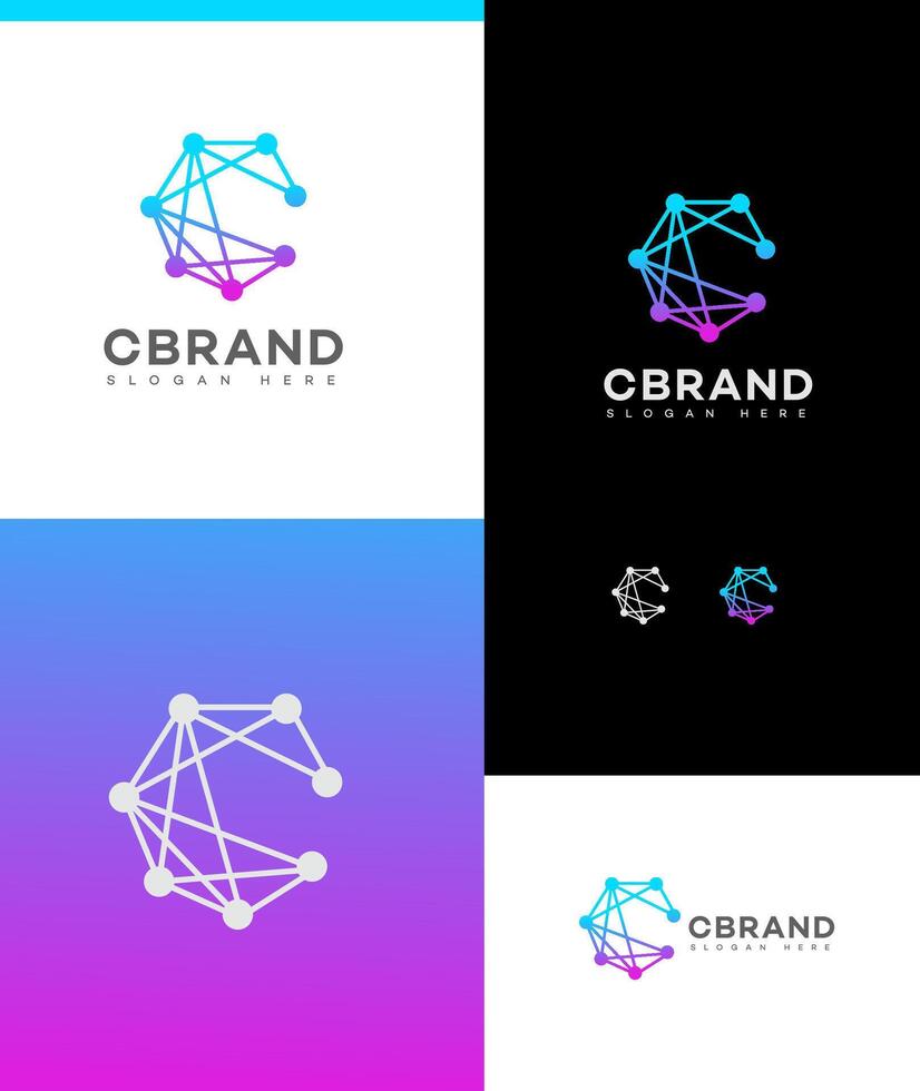 Modern C Brand Logo Network, Tech, Connectivity, Gradient, Design vector