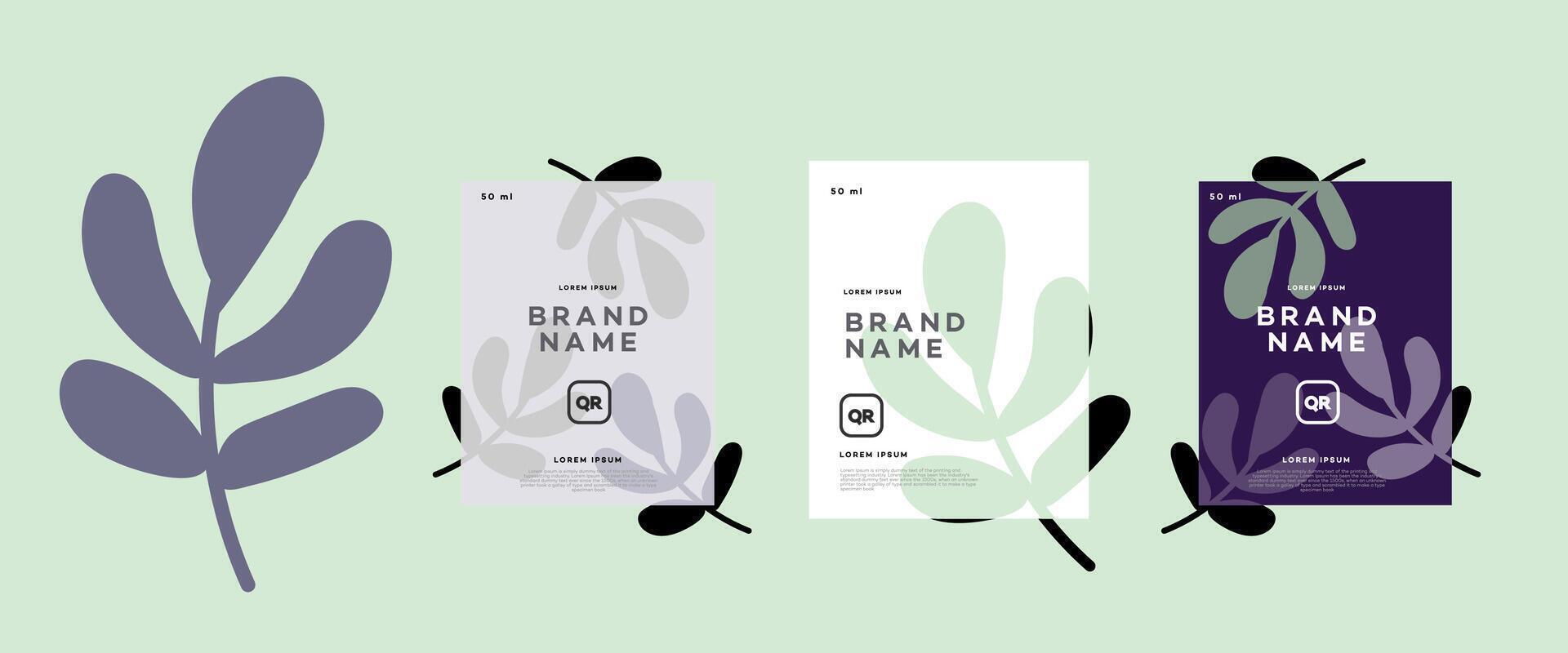 Botanical Brand Label Designs Minimalist Leaf Illustrations, QR Codes vector