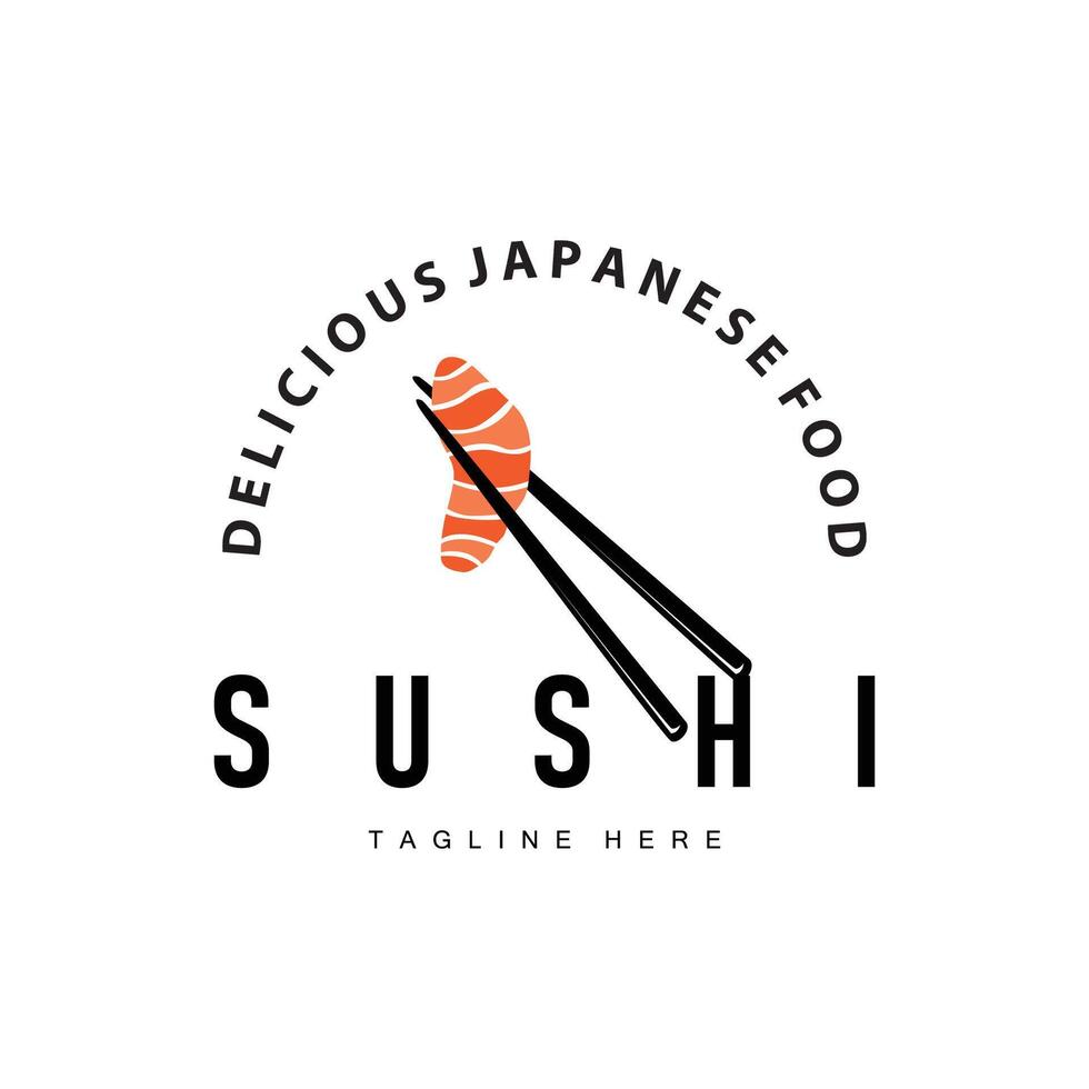 japanese chinese food design simple sushi logo with sushi and chopstick silhouette concept for food, restaurant, bar sushi template illustration vector