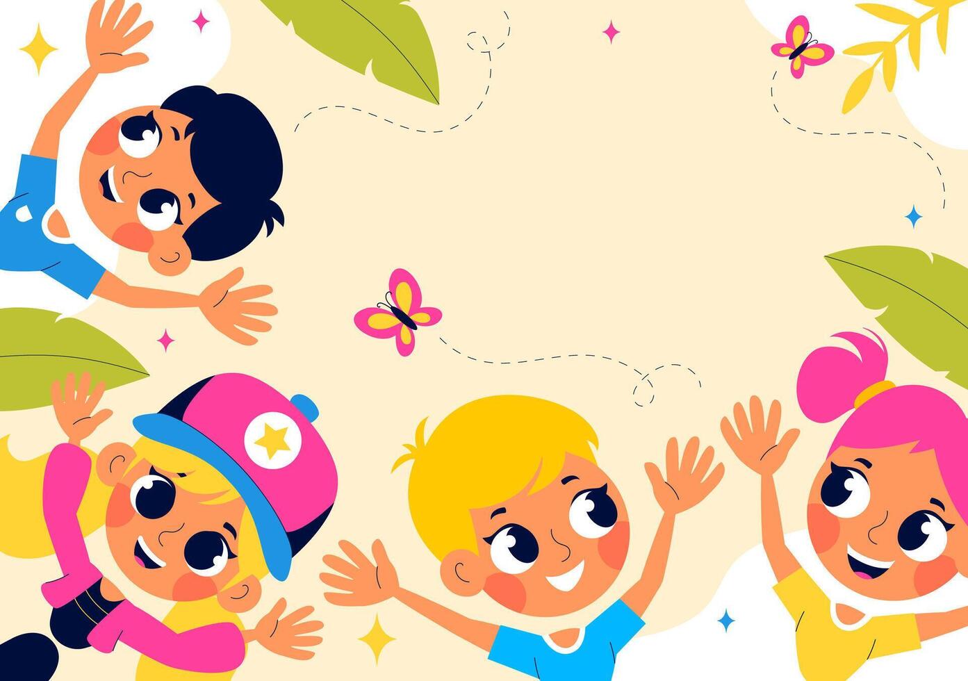 Happy Children's Day Illustration with Smiling Kids Holding Balloons in a Fun Scene vector