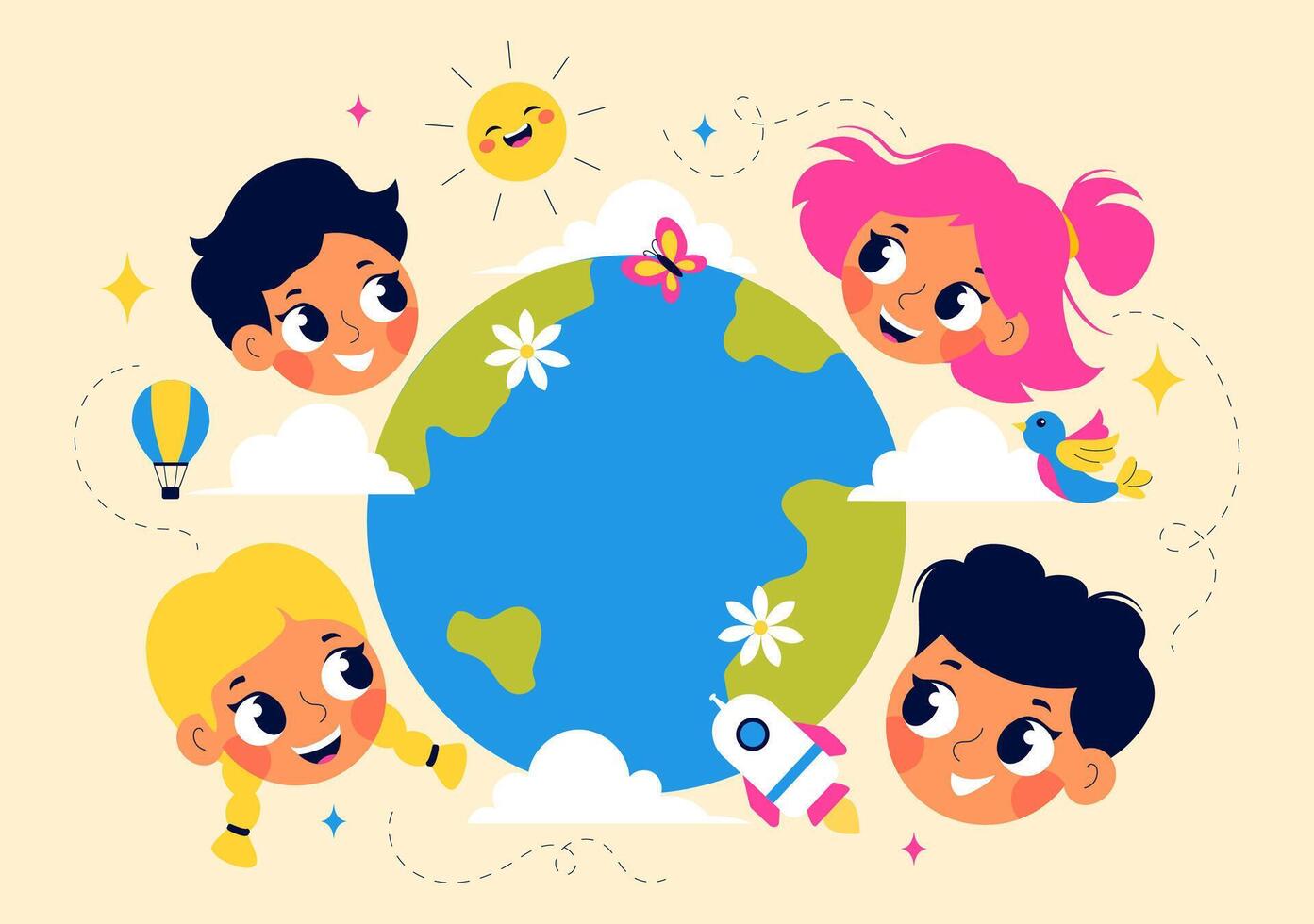 Joyful Children's Day Illustration with Happy Kids Holding Hands in Celebration vector