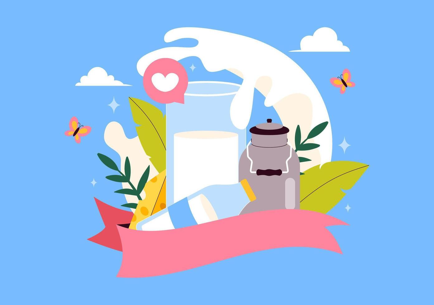 Milk Awareness Day with Cow and Milk Bottle in a Playful Flat Design vector