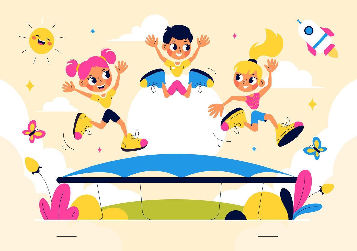 Flat Cartoon Illustration of Children's Day with Kids Enjoying a Festive Celebration vector