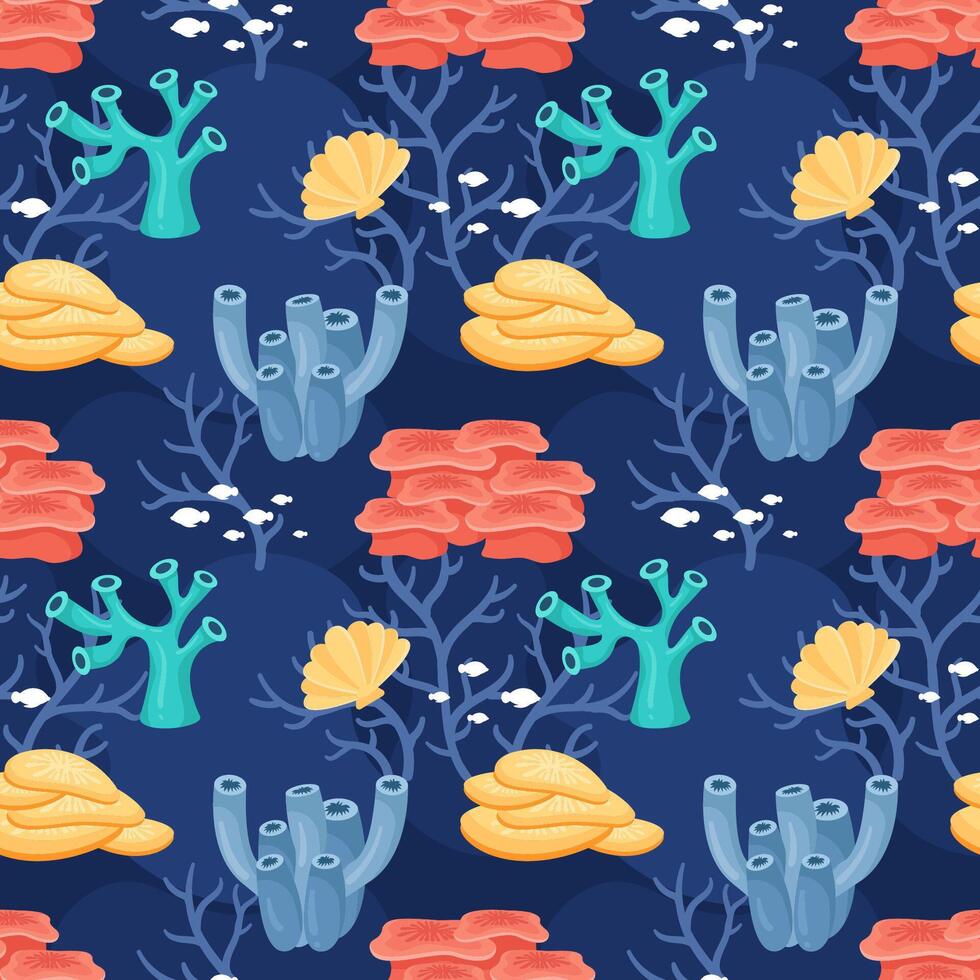 Cartoon Seamless Pattern with Ocean-Themed Decorative Elements in Flat Style vector