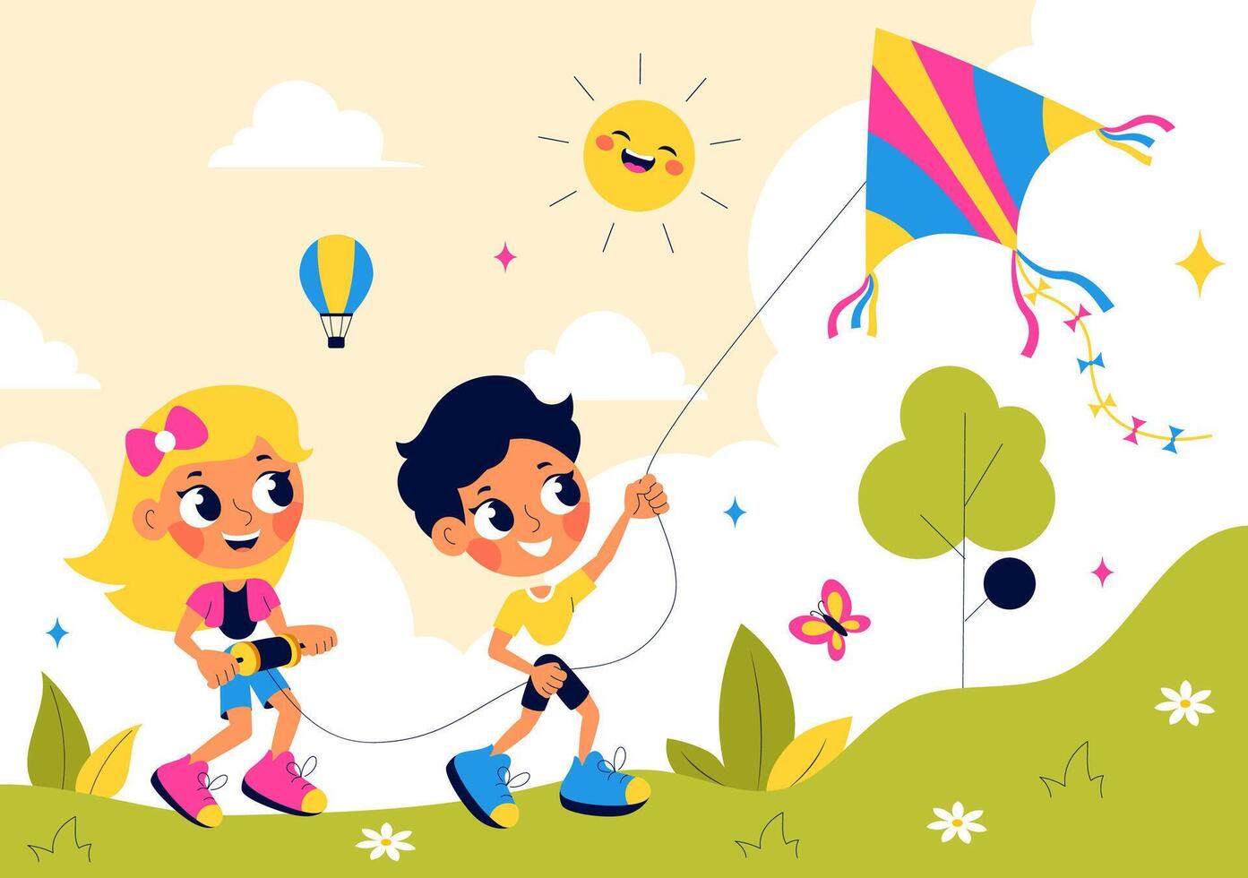 Children's Day Festive Illustration with Kids Jumping and Playing Together vector