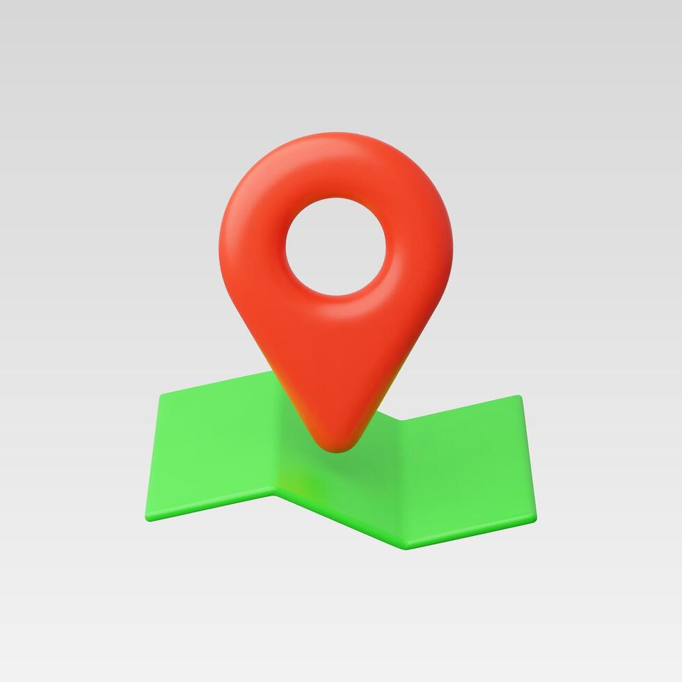 A vibrant red location pin on a green map base, symbolizing navigation. vector