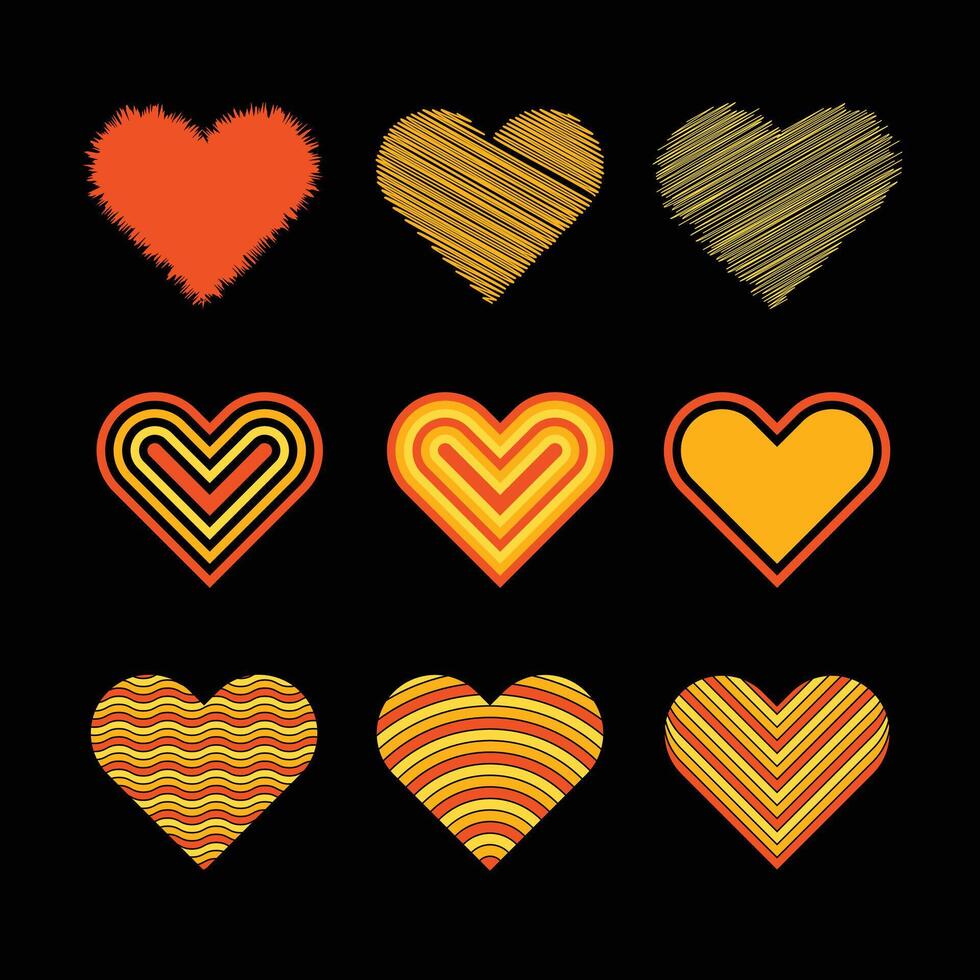 A set of red hearts in different poses. Hand drawn freehand different love hearts. Chalk sketched for Valentines Day and a romantic vector
