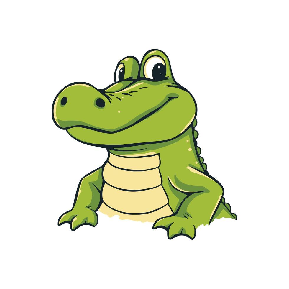 Cute Illustration of a Smiling Green Crocodile Looking to the Side Ideal for Animal Mascots and Playful Designs for Children vector