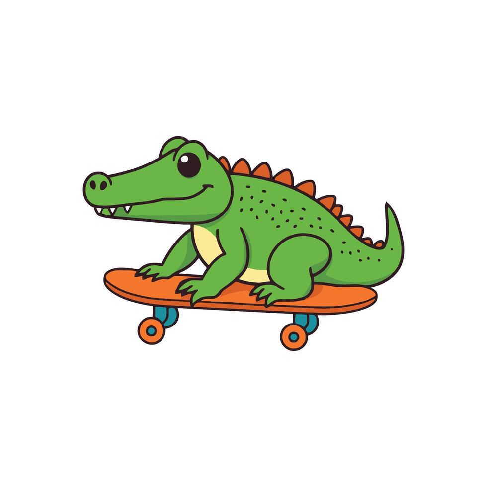 Adorable Crocodile Sitting on Skateboard with Big Smile for Kids Bedroom Wall Art Graphic Print vector