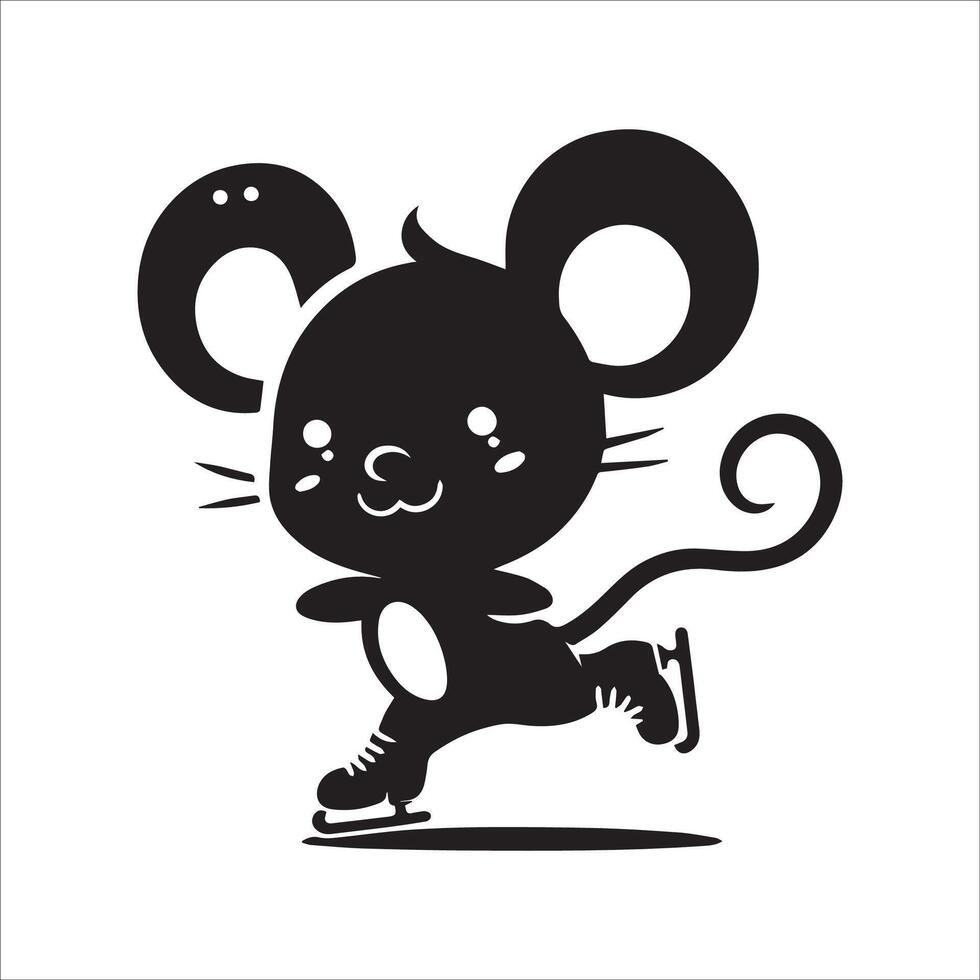 Skating Mouse Silhouette Design vector