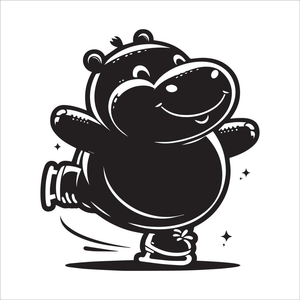 Skating Hippo Silhouette Design vector