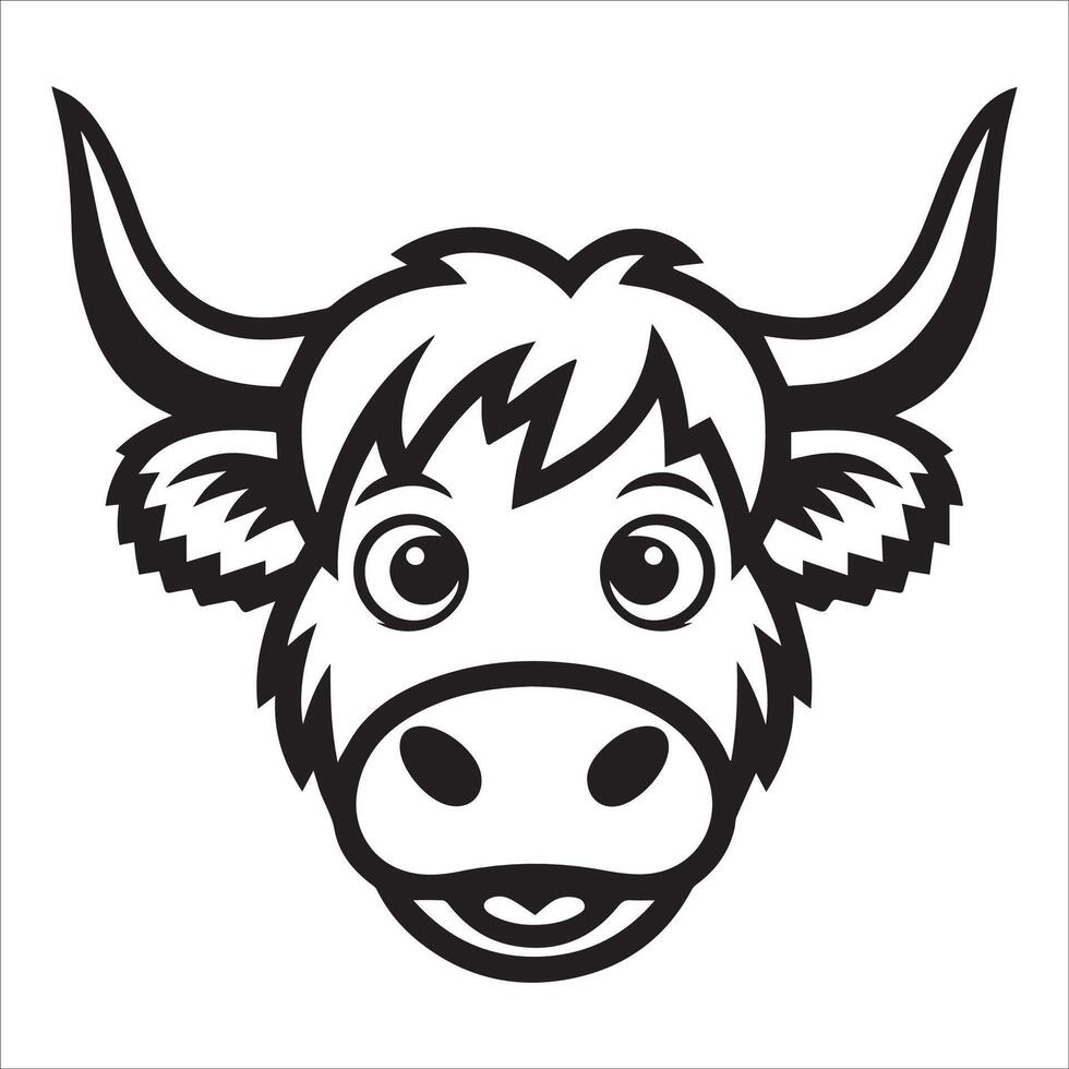 Sweet-Eyed Highland Cow Drawing vector