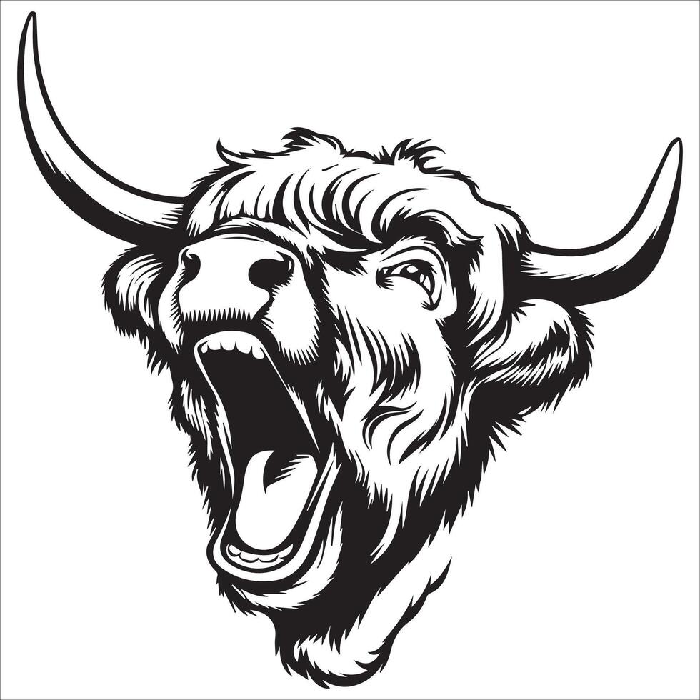 Sleepy Highland Cow with Yawn Illustration vector