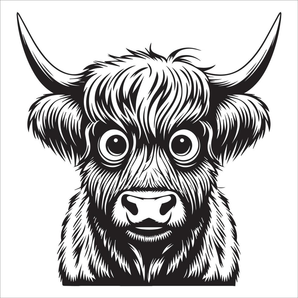 Charming Highland Cow with Bangs Design vector