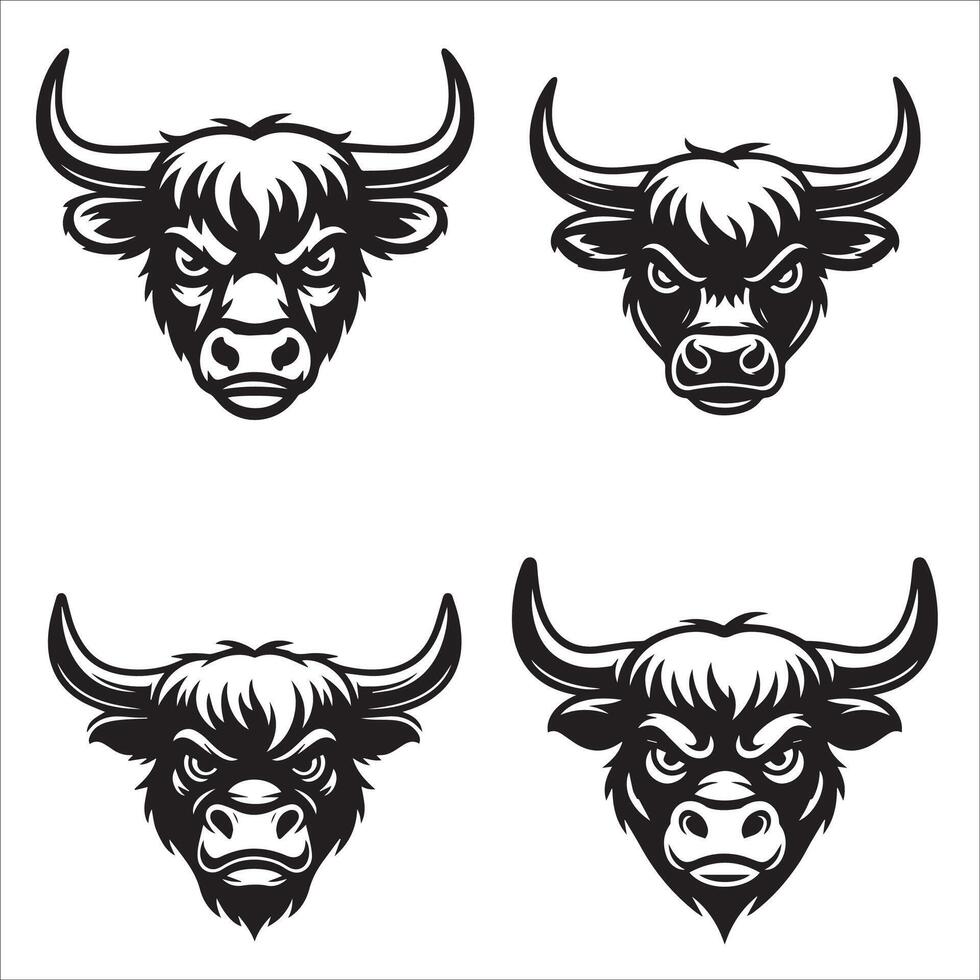 Fierce Highland Bull with Attitude Set vector