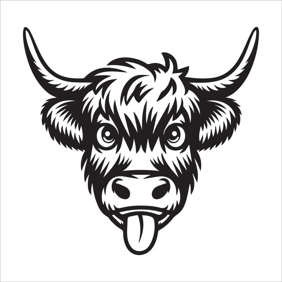 Cheeky Tongue-Out Highland Cow Drawing vector