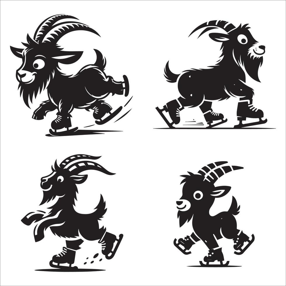 Skating Goat Silhouette Design Set vector