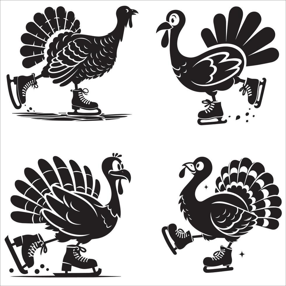Skating Turkey Silhouette Design Set vector